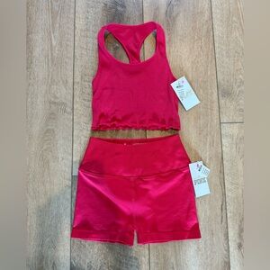 PINK Victoria's Secret Red Cropped Racerback Top with lined bra & Shorts